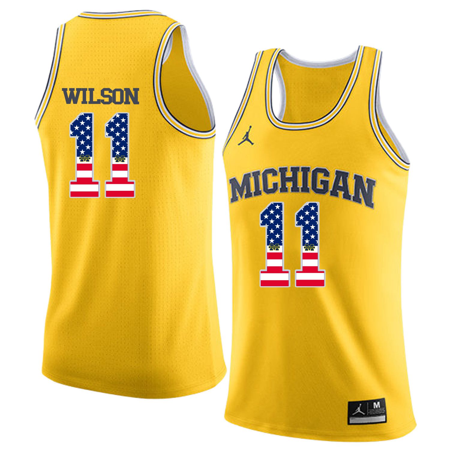 Men Jordan University of Michigan Basketball Yellow 11 Wilson Flag Customized NCAA Jerseys